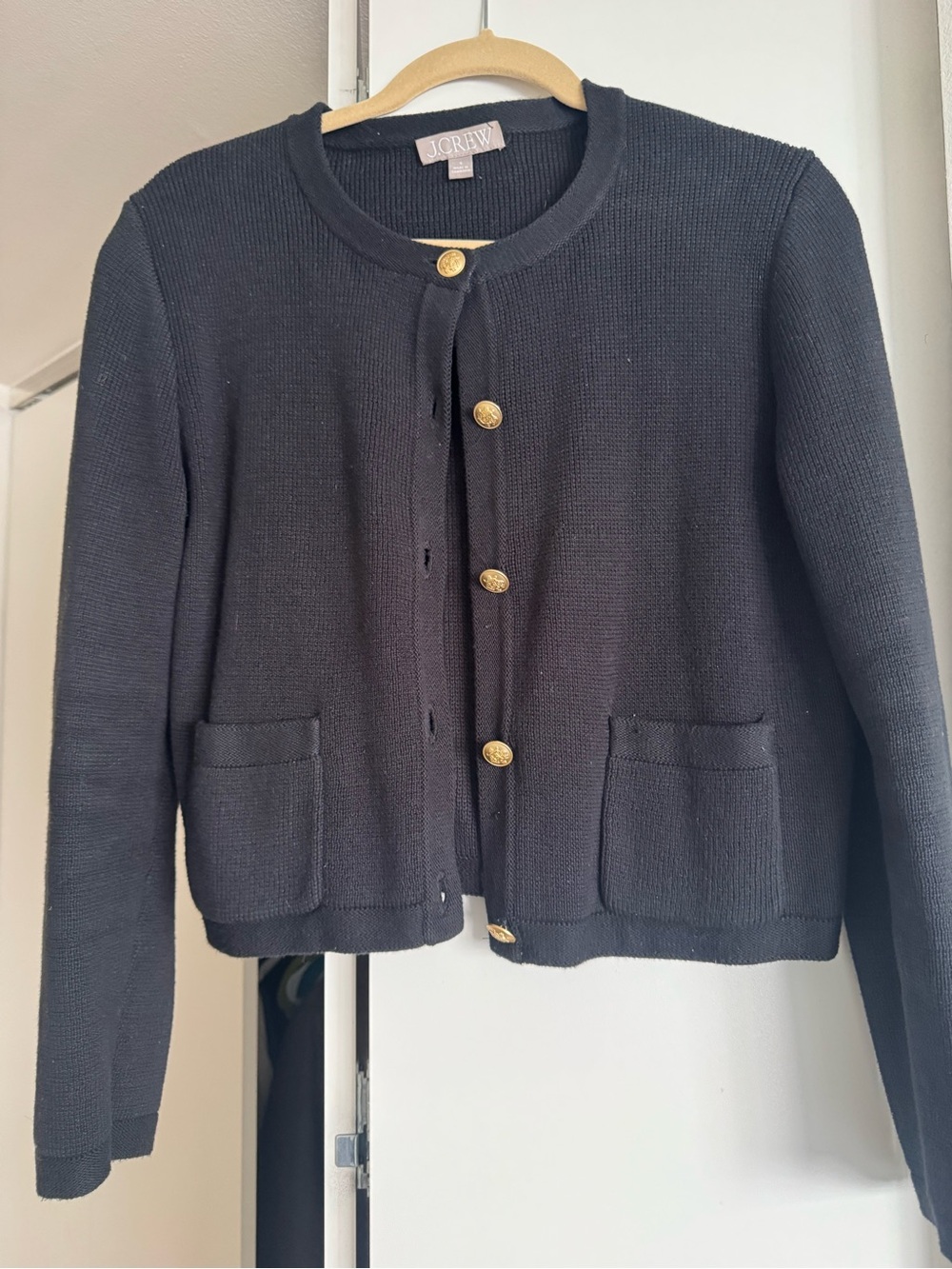 J. Crew Black Button-Front Cardigan with Gold Buttons